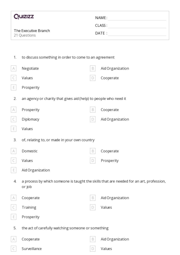 Executive Branch spelling worksheet for grade 4 students Spelling worksheet for fourth graders focusing on vocabulary related to the executive branch of the U.S. government