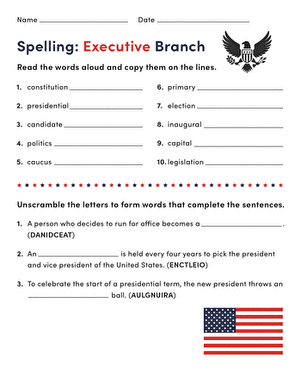 Engaging activity to enhance spelling skills related to the executive branch Spelling worksheet for fourth graders focusing on vocabulary about the executive branch of the U.S. government