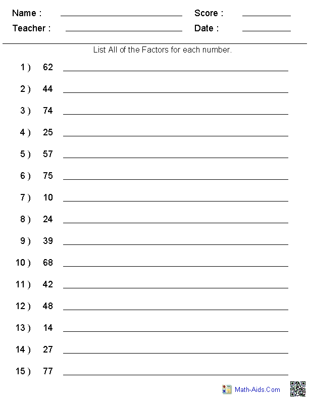 Worksheet for fourth graders to identify factor pairs of two-digit numbers