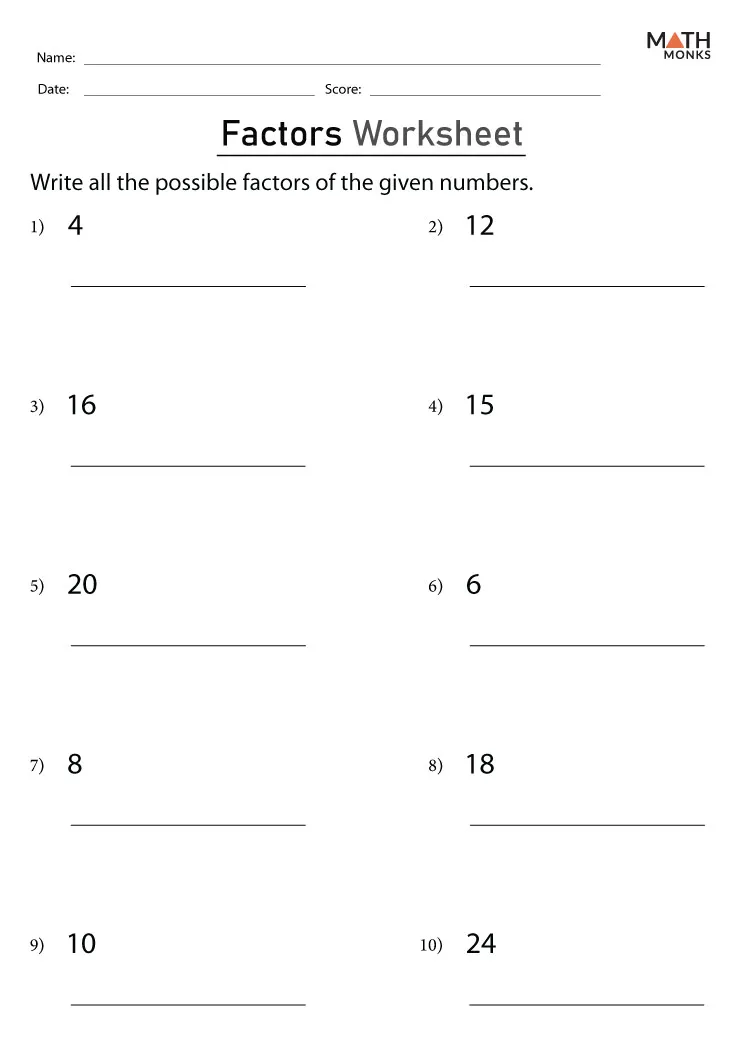 ALT text: Engaging fourth-grade math worksheet featuring two-digit numbers to find factor pairs.