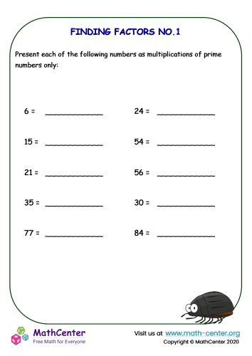 Fourth grade math worksheet for identifying and listing number factors through multiplication practice