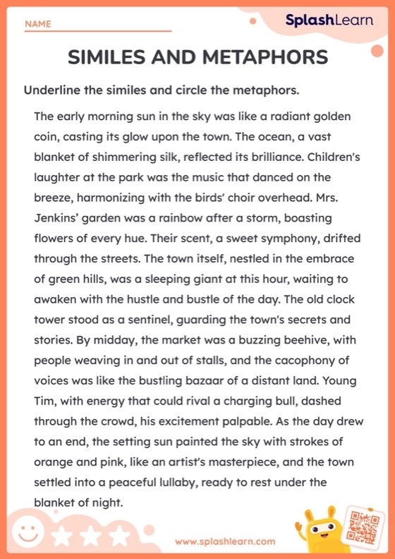 Figurative Language Review: Metaphors and Similes Learning Activity for Elementary Readers Fourth grade students comparing metaphors and similes in a reading worksheet exercise about figurative language
