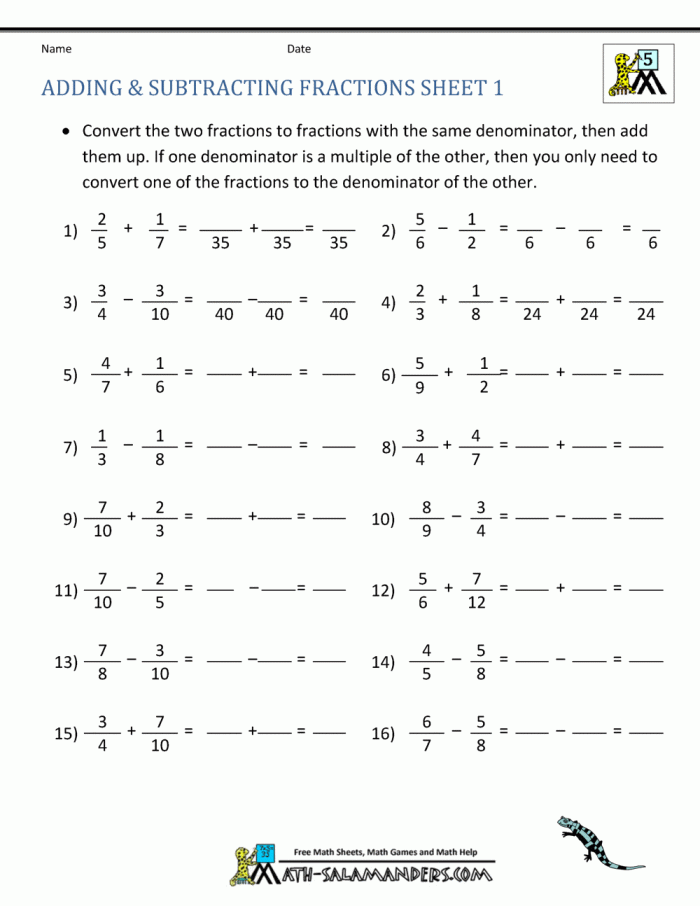 Adding and Subtracting Fractions Quiz Worksheet Part 9 Fourth grade math worksheet featuring a two-part quiz on adding and subtracting fractions with like denominators