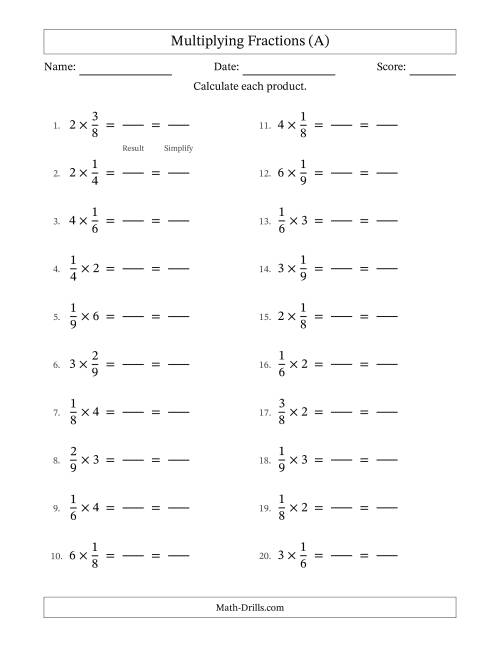 Educational resource for teaching multiplication of whole numbers with fractions Worksheet demonstrating the illustration of whole number and fraction multiplication for fourth graders