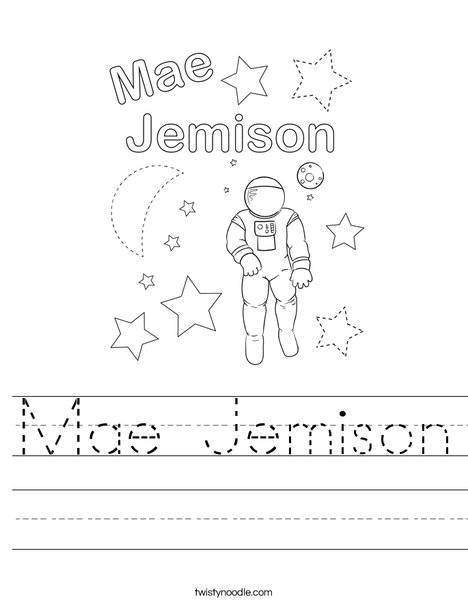 Fourth grade math and reading worksheet featuring astronaut Mae Jemison and fraction practice problems