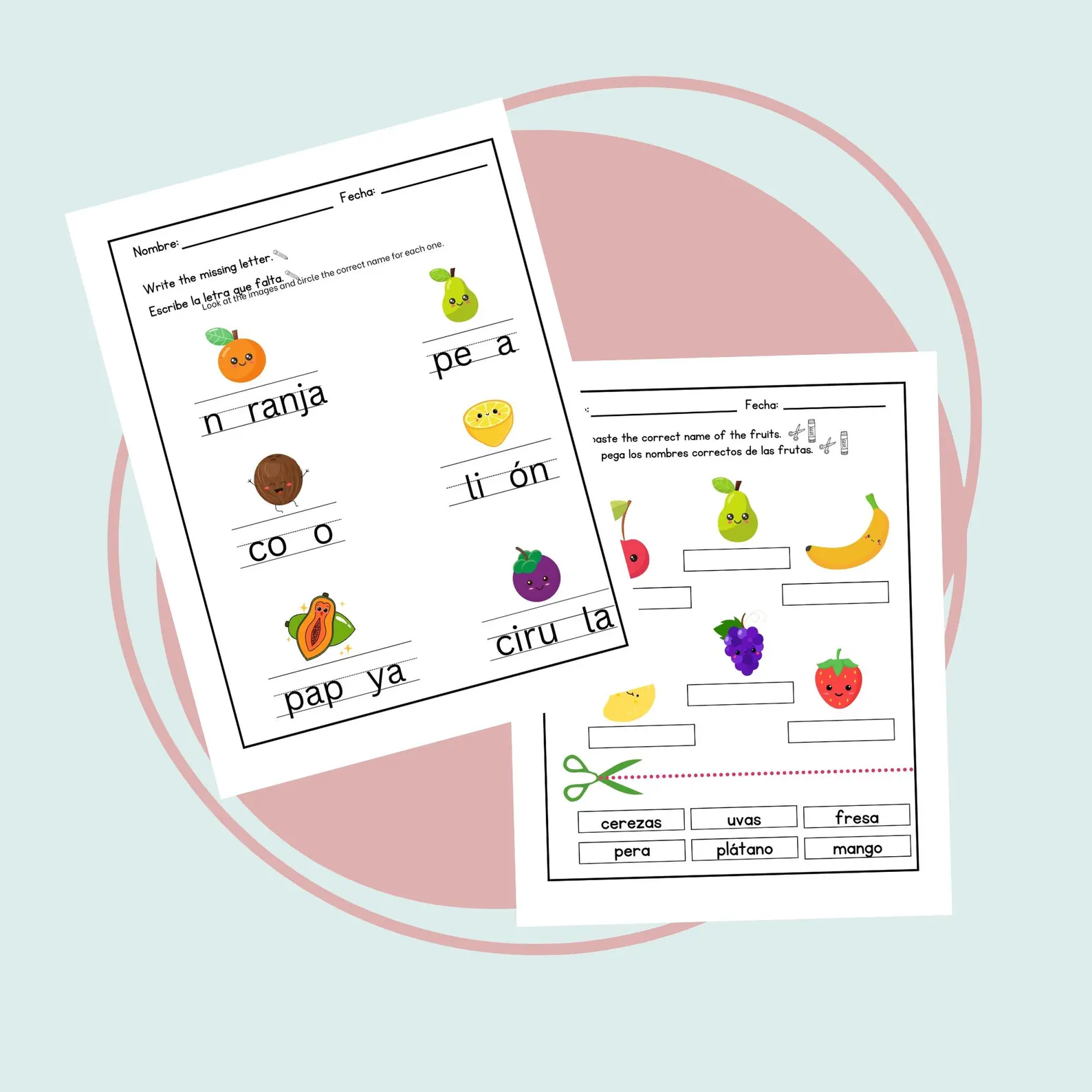 Image showing a fun activity for matching fruits with their Spanish names Fruits in Spanish worksheet for fourth graders to enhance vocabulary skills