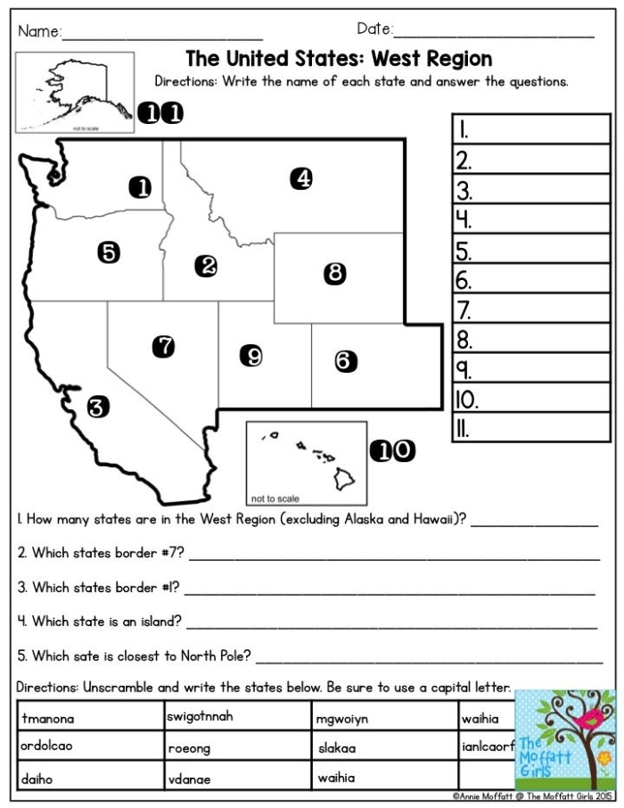 Fourth grade students label the eight regions of the United States on this geography worksheet