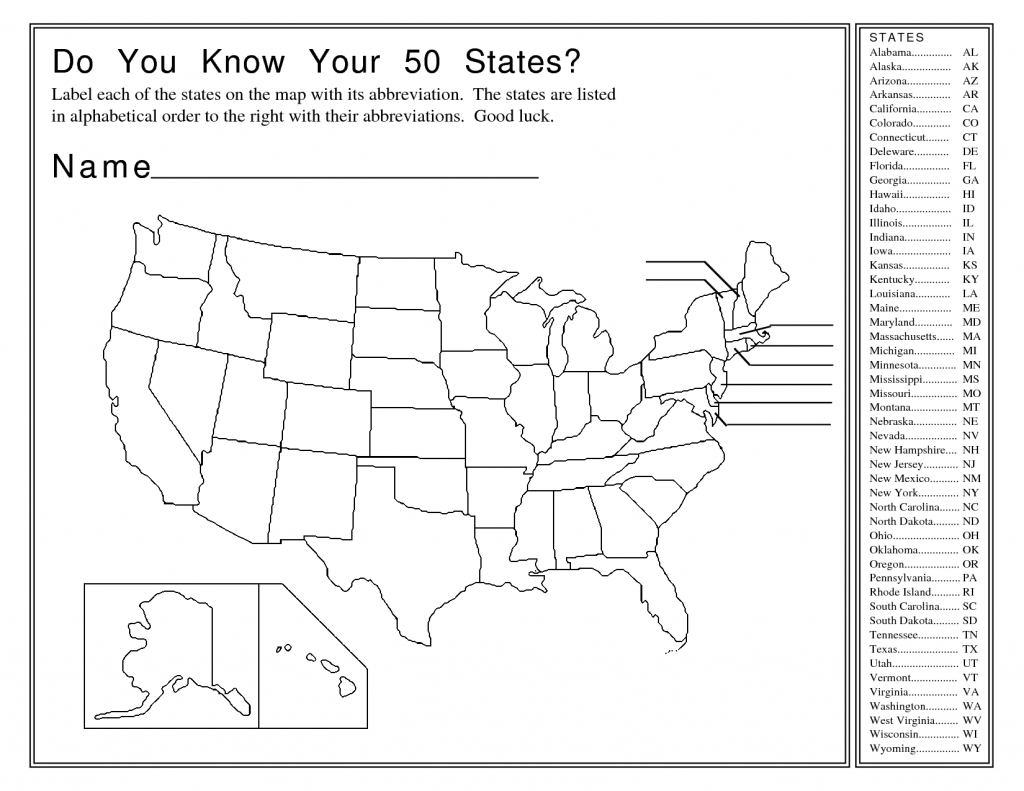 Fourth grade student completing a printed 50 states geography quiz worksheet