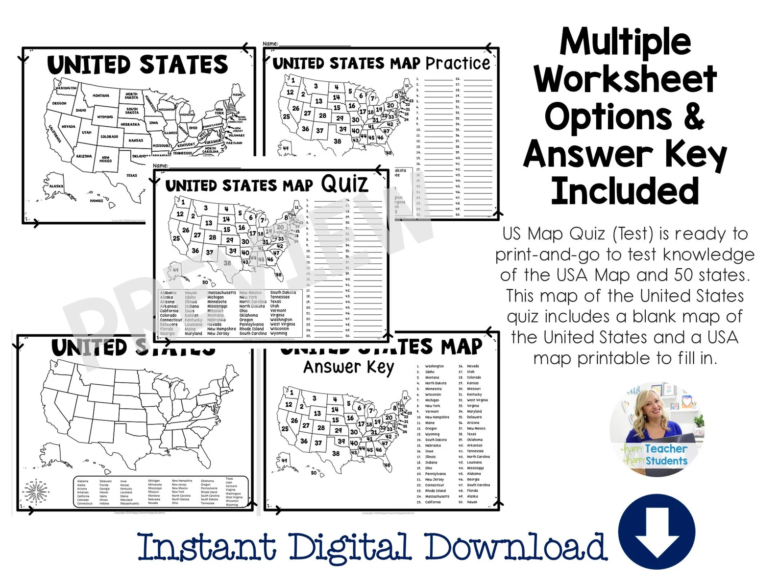 Fourth grade 50 states quiz worksheet for geography study practice 17