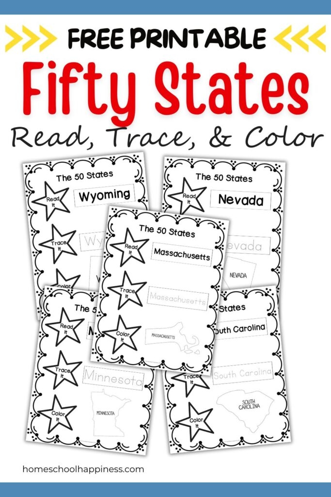 Fourth grade student completing a printable 50 states quiz worksheet to study for a geography exam