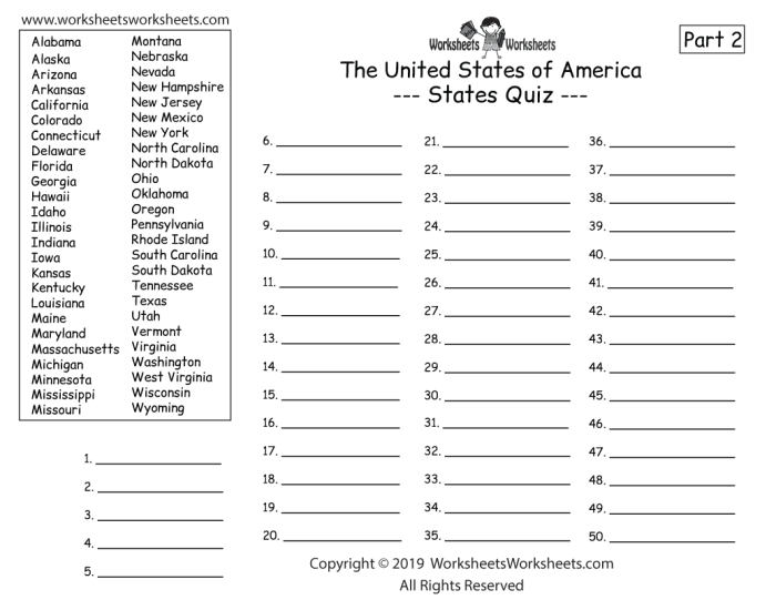 Fourth grade student filling out a 50 states quiz worksheet for geography practice