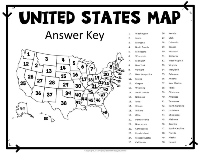 Fourth grade student working on a 50 states quiz geography worksheet