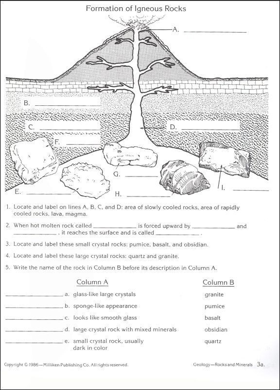 Colorful rock formations displayed on a science worksheet for fourth graders