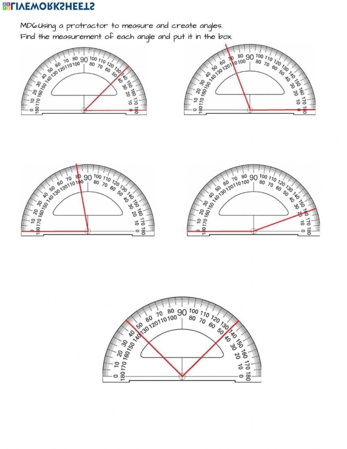 Protractor Practice worksheet designed for fourth graders to enhance measurement skills