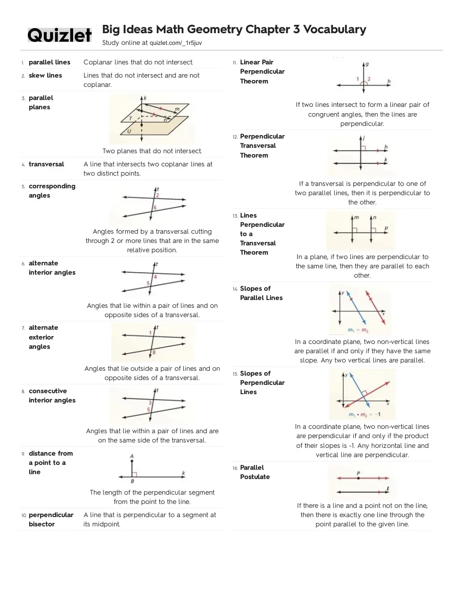 Geometry vocabulary lines glossary for EL support lesson, image 10 Glossary worksheet for fourth graders on geometry vocabulary related to lines