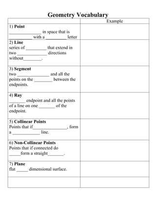 Geometry Vocabulary: Lines - Glossary Worksheet for EL Support Lesson Glossary worksheet for fourth-grade students focusing on geometry vocabulary related to lines
