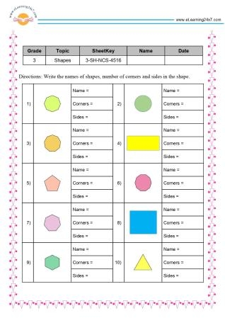 Fourth grade student completing a geometry worksheet with various shapes and angle exercises