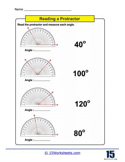 Protractor Practice worksheet for fourth-grade students to enhance measurement skills