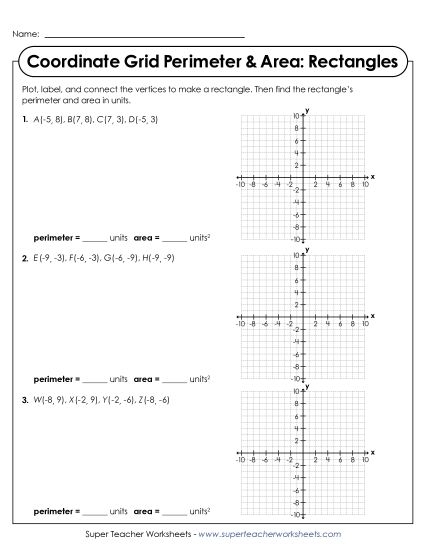Fourth grade worksheet featuring math ninjas calculating the area and perimeter of rectangles