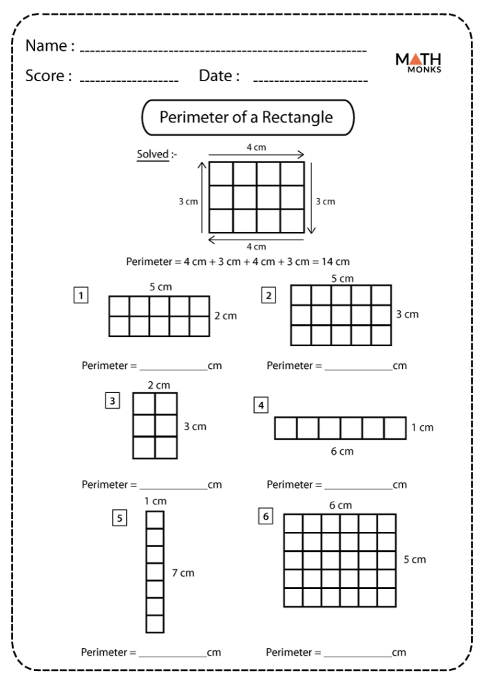 Find the Rectangles Perimeter Worksheet Number 23 Fourth grade geometry worksheet for calculating the perimeters of rectangles
