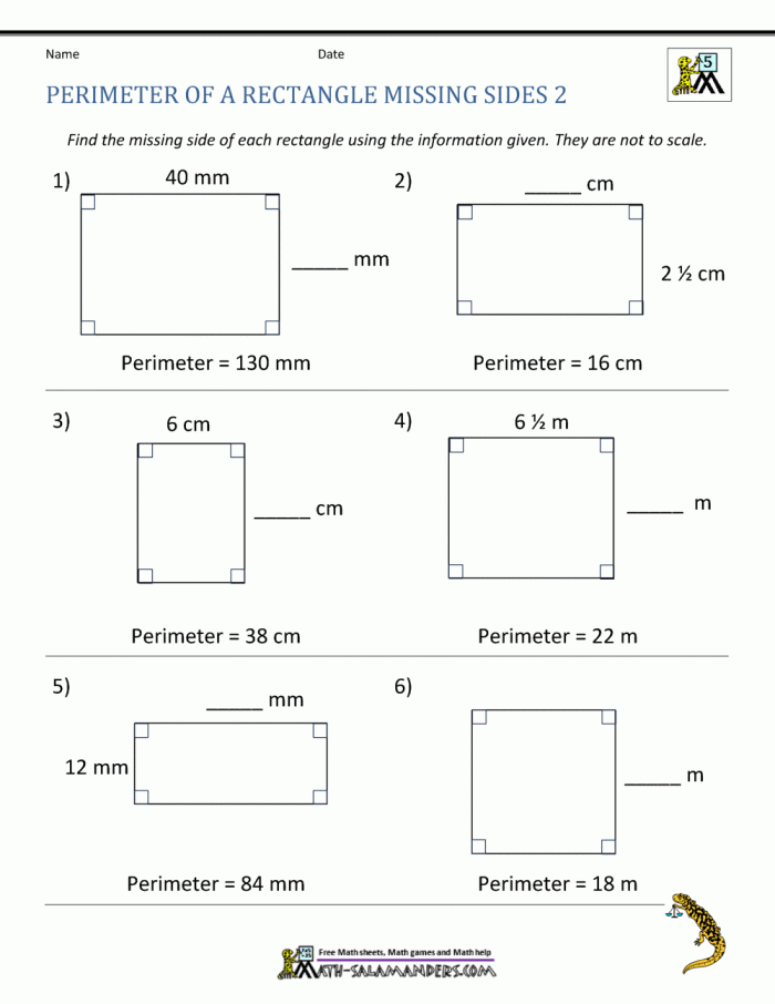 Find the Rectangles Perimeter Worksheet 25 Fourth grade geometry worksheet for calculating the perimeter of rectangles