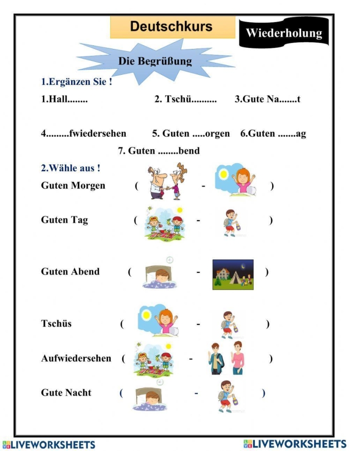 Educational resource to aid in learning German vocabulary for fourth-grade students German vocabulary worksheet for fourth graders featuring English-to-German and German-to-English translations