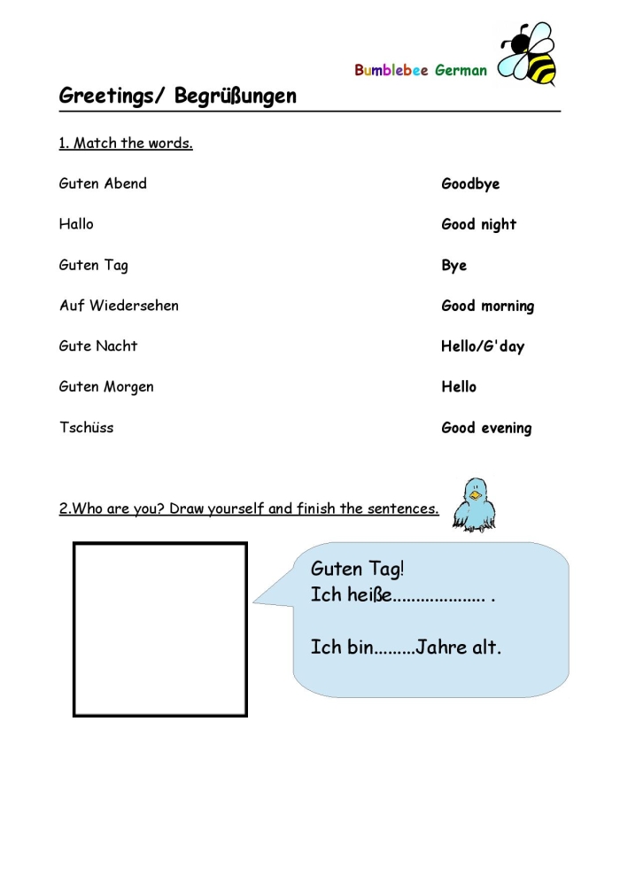 Helpful mini dictionary for learning German words and phrases in physical science German Vocabulary worksheet for fourth graders featuring English-to-German translations