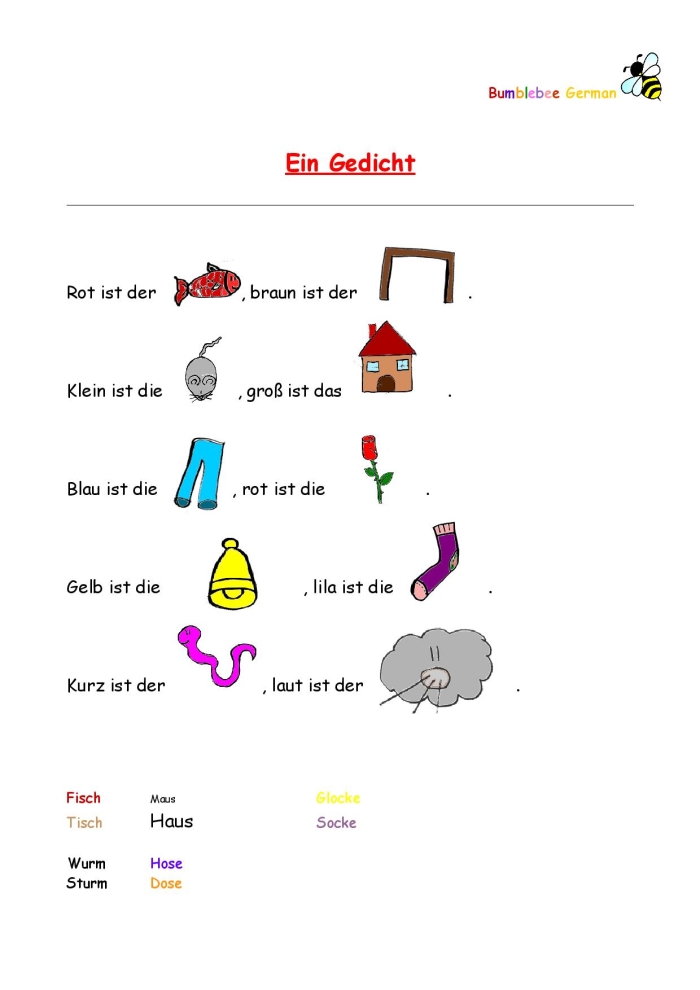 Educational resource for learning German vocabulary in a physical science context German Vocabulary worksheet for fourth graders featuring English-to-German and German-to-English translations