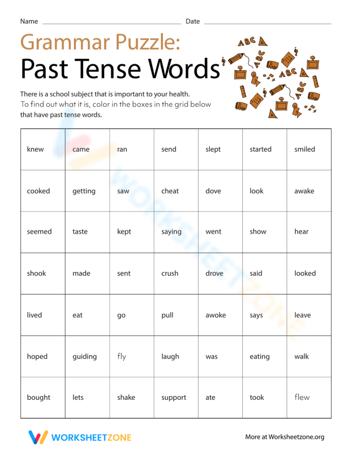 Fourth grade Earth and Space Science worksheet featuring past tense verb puzzles for image 17