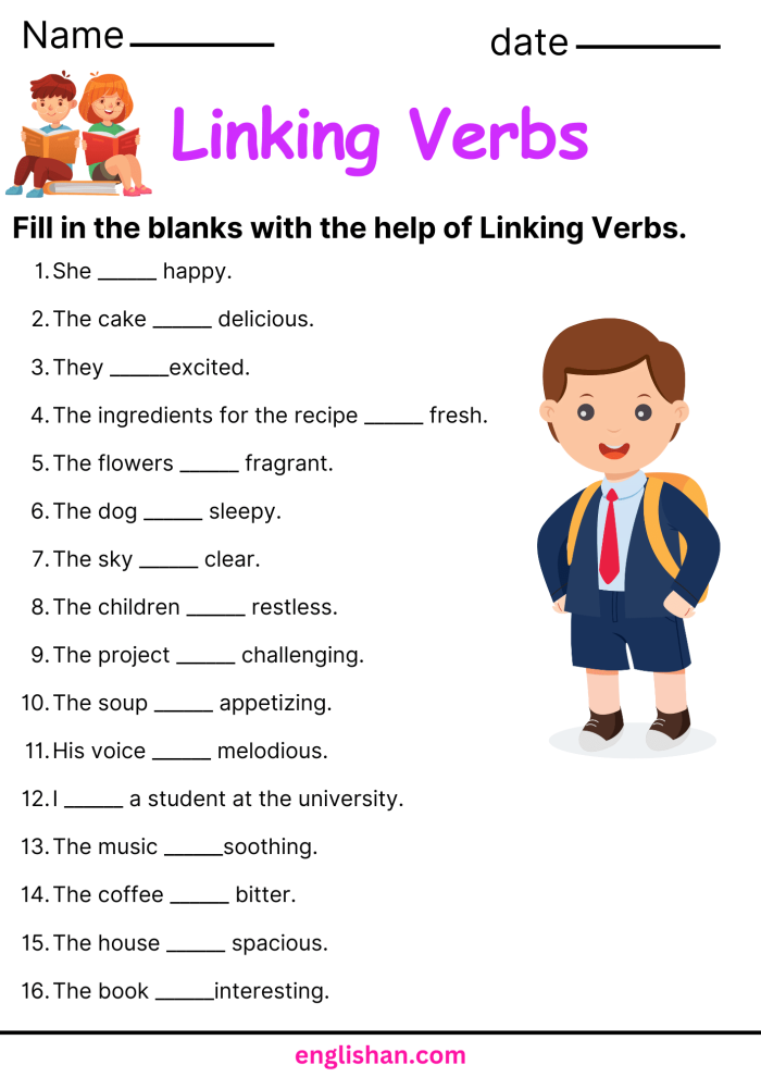 Interactive helping and linking verbs practice activity 13 Fourth grade student completing a worksheet on helping versus linking verbs