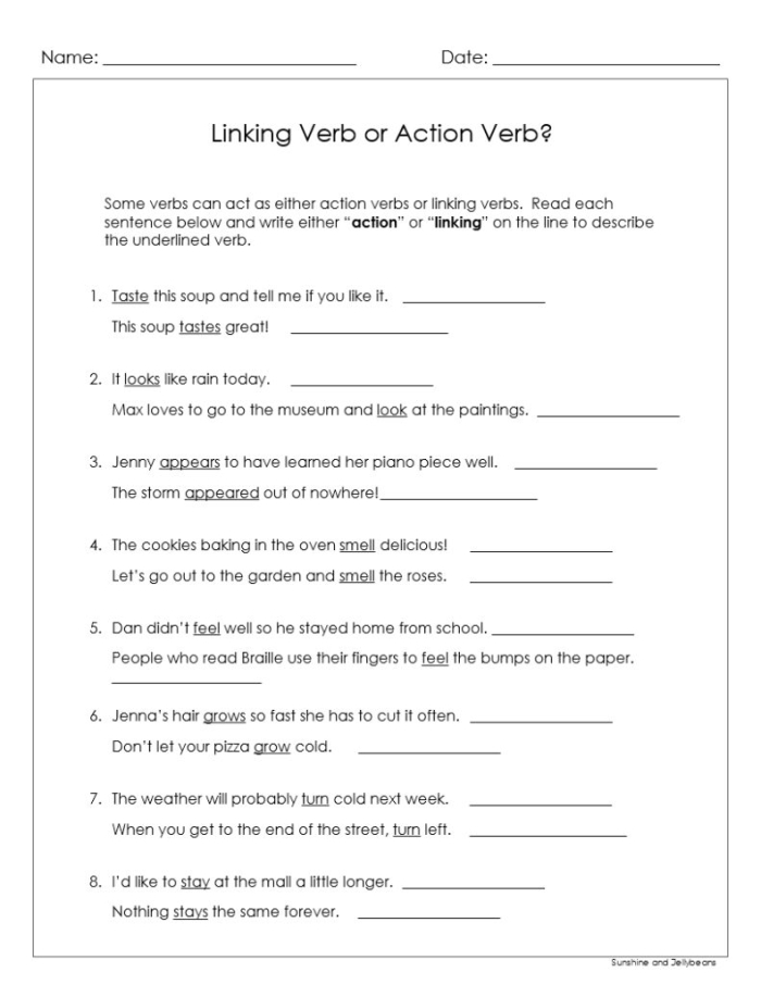 Interactive activity on helping vs. linking verbs for grade four students Worksheet for learning about helping and linking verbs for fourth graders