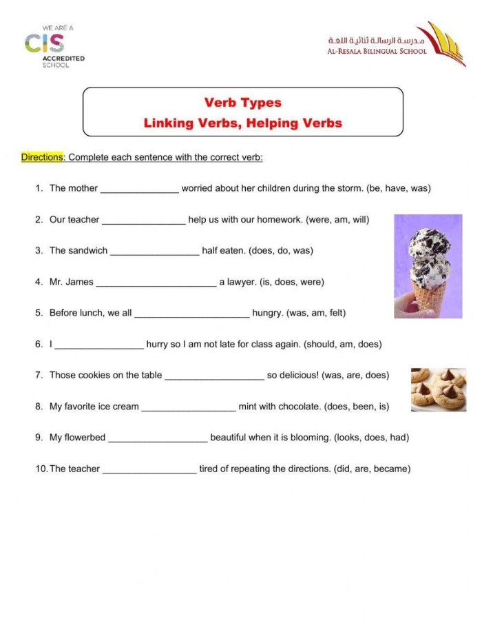 Interactive learning activity on helping vs. linking verbs Worksheet featuring helping and linking verbs for fourth graders