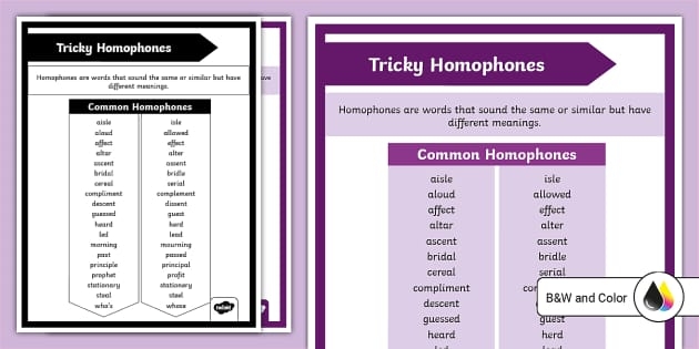 Educational worksheet for practicing common homophone pairs in fourth grade reading lesson 5 Fourth grade student completing a tricky homophones fill-in-the-blanks grammar worksheet 5