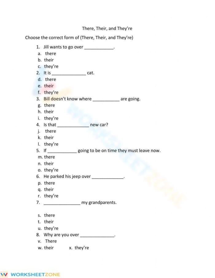 Vocabulary worksheet for Fourth Grade Worksheet helping fourth graders differentiate between their, there, and they're using context clues. Engaging activity on homophones for vocabulary practice in grade four.