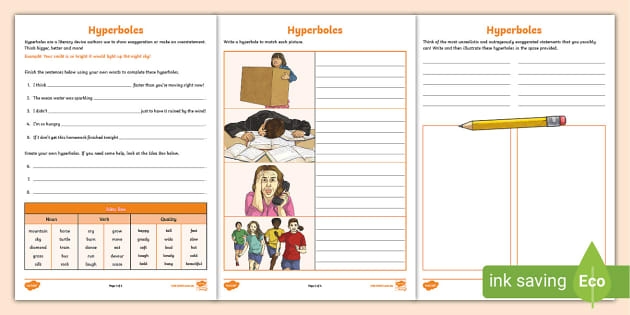 Having Fun with Hyperbole Worksheet Number 10 Writing Activity Fourth grade worksheet featuring fun writing exercises about hyperbole and creative exaggeration