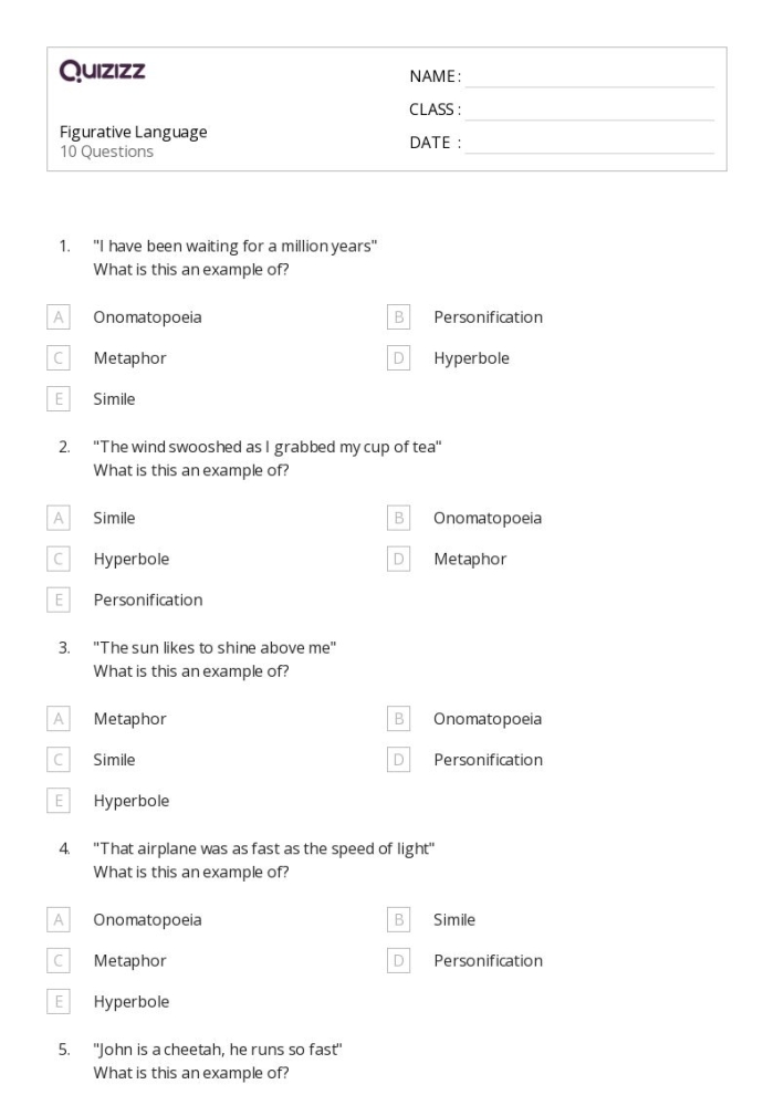 Worksheet featuring engaging hyperbole examples for fourth graders to enhance their writing skills