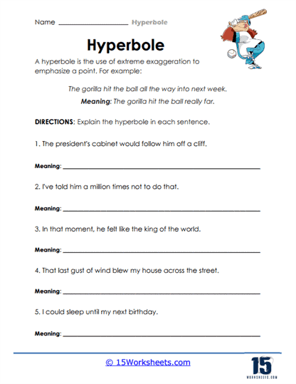 Fourth grade students practicing figurative language with a fun hyperbole worksheet