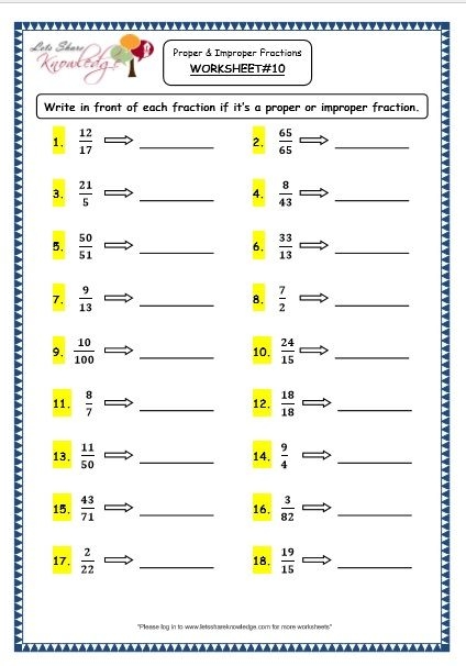 Worksheet featuring improper fractions conversion for fourth graders