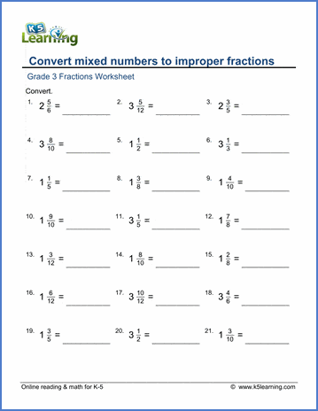 Fourth grade students practicing math skills by converting improper fractions into mixed numbers on a worksheet