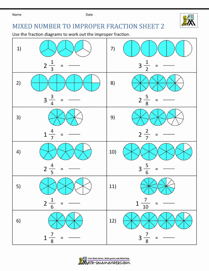 Converting Improper Fractions worksheet 16 for fourth graders Fourth grade student working on a Converting Improper Fractions worksheet with coloring activities