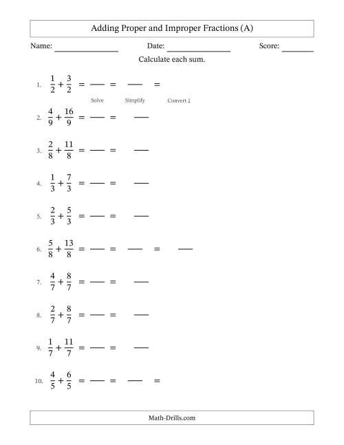 Worksheet for converting improper fractions to mixed numbers for fourth graders