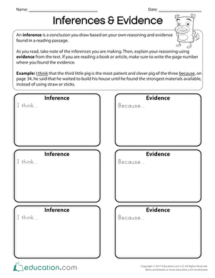 Inferences and Evidence Worksheet for Grade 4 Students Graphic organizer for fourth graders to practice making inferences from texts