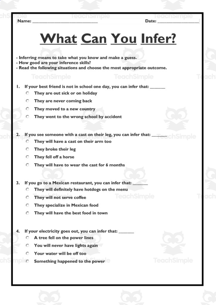 Practice Making Inferences Worksheet for Fourth Grade - Image 24 Worksheet designed for fourth graders to practice making inferences using context clues related to fractions