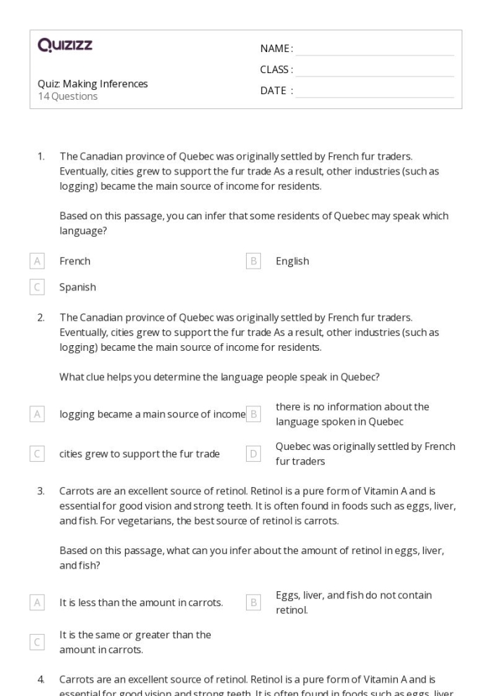 A fourth grade reading worksheet focused on making inferences in a fictional story with evidence