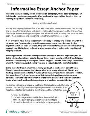 Worksheet activity for constructing an informative essay skeleton for fourth graders Illustration of a fourth-grade student organizing an informative essay using a mixed-up essay worksheet