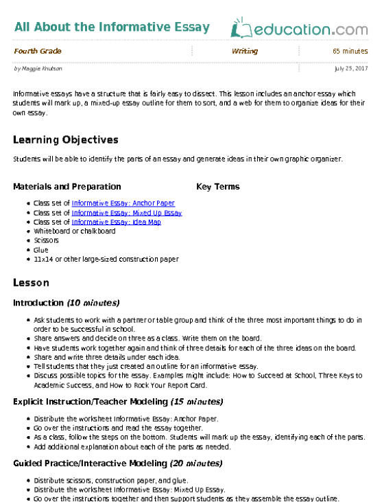 Mixed Up Essay worksheet for writing practice Worksheet for organizing an informative essay for fourth graders