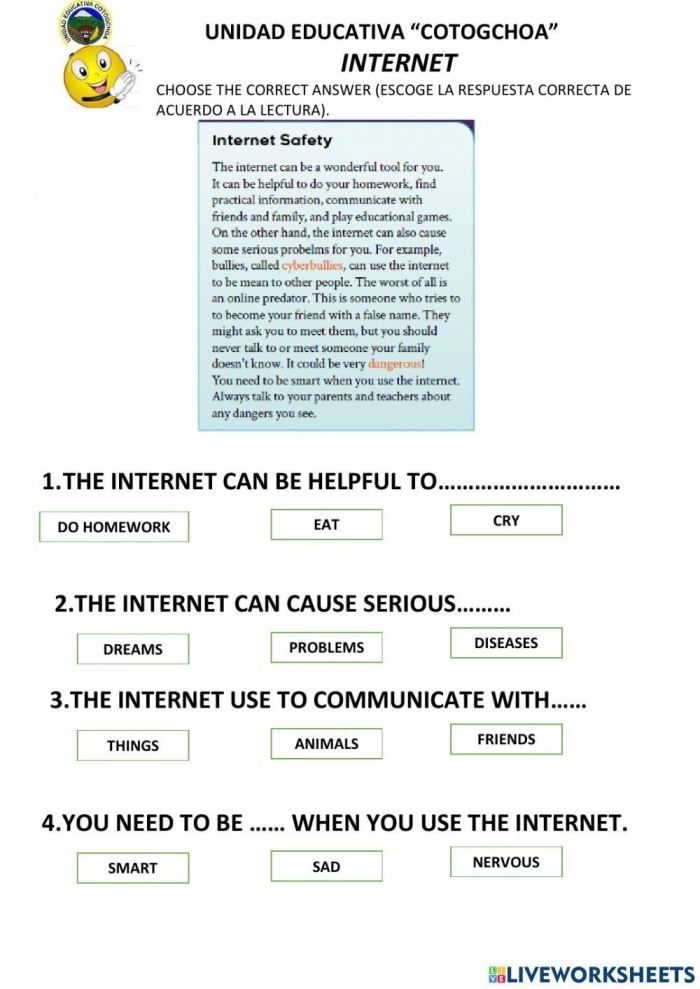 Children exploring the journey of the internet across oceanic cables in a dynamic worksheet