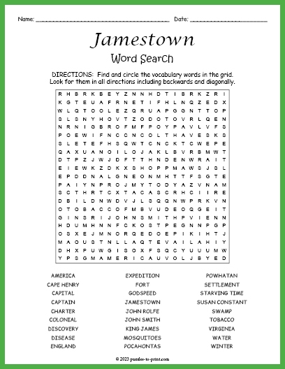 Jamestown Colony Social Studies Worksheet for Fourth Grade Students Worksheet featuring key facts about the Jamestown colony and its settlers for fourth graders