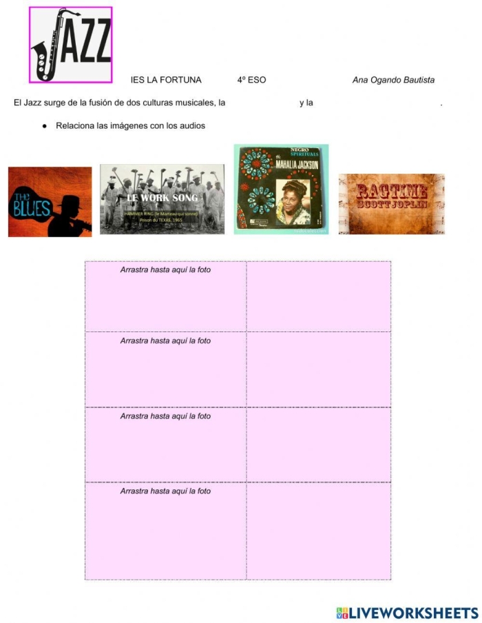 Fourth grade worksheet about the history of jazz music and Black contributions to pop culture