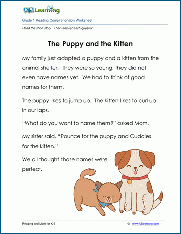 Fourth grade reading comprehension worksheet featuring a story about a girl and her kitten with geometry-themed questions